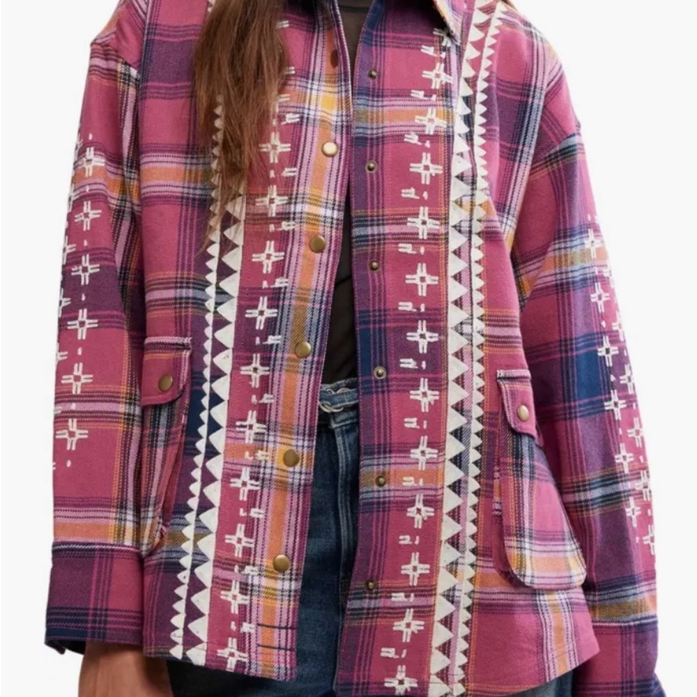 FREE PEOPLE We the Free Nordic Chill Plaid Shirt Jacket XS S Small New with tags - Picture 5 of 8